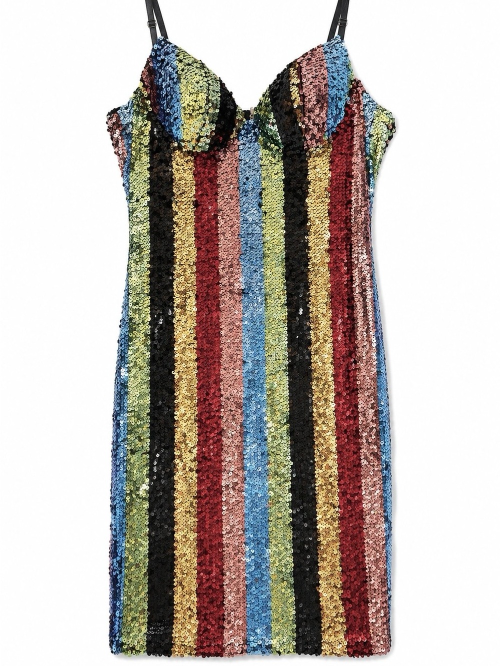 San Joy Rainbow Multicolor Sequin Stripe Mini Dress